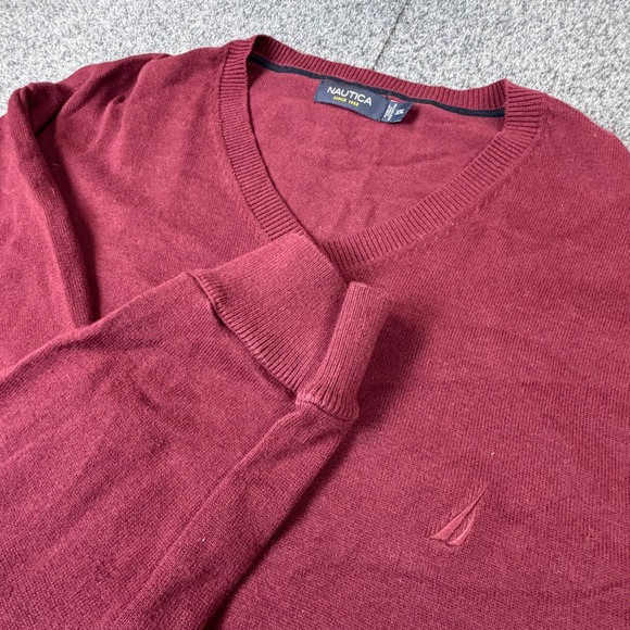 Nautica Other - Nautica Mens XXL‎ Burgundy V-Neck 100% Cotton Knit Sweater Maroon ZLS-69